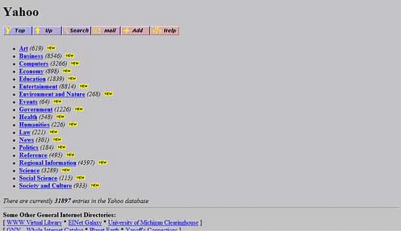 The Yahoo Directory as it looked in 1995!